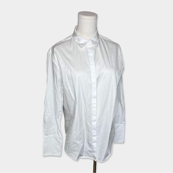 NWT UNSUBSCRIBED Blouse Size XS White Color Solid Clean Boyfriend Shirt - Picture 2 of 6